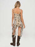 back view of model wearing Princess Polly Marshy Mini Dress Brown V-Neck 