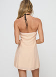 back view of model wearing Princess Polly Orange County Mini Dress Peach Straight Neck 