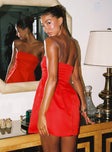 back view of model wearing Princess Polly Spader Corset Mini Dress Red Straight Neck 