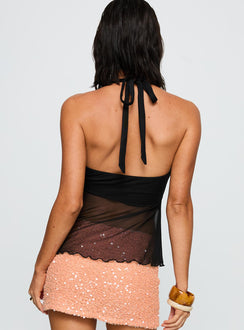 back view of model wearing Princess Polly Electrified Hardware Detail Top Black Sleeveless Plunger 