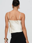 back view of model wearing Princess Polly Chamber Of Love Cami Top Cream Sleeveless V-Neck 