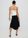 back view of model wearing Princess Polly Venissa Ruched Midi Skirt Black Midi Skirts 