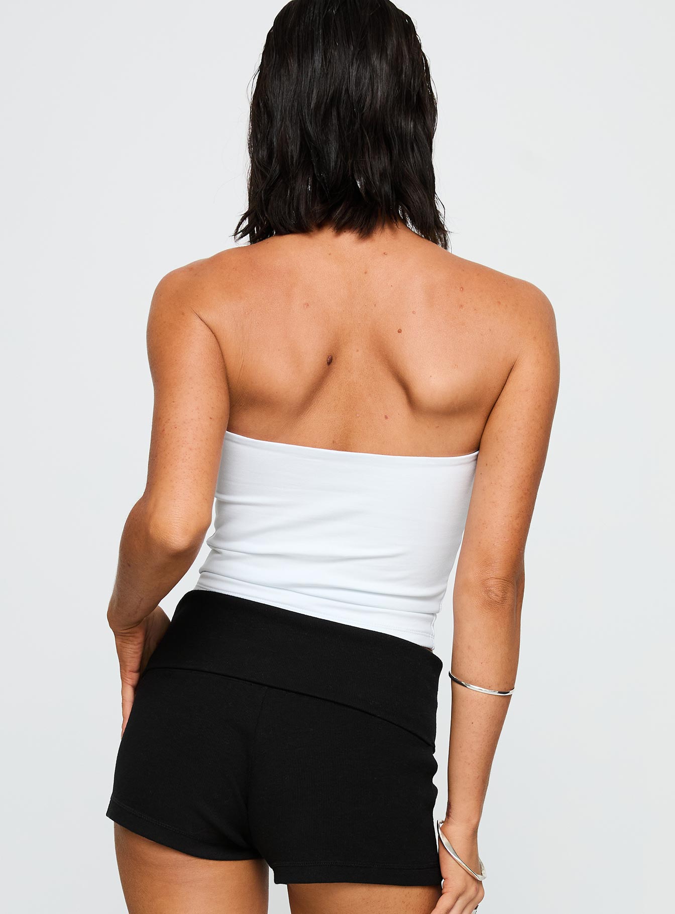 back view of model wearing Princess Polly UC Berkeley Tube Top White Sleeveless straight 