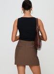 back view of model wearing Princess Polly Sabyna Tailored Mini Skirt Brown Mini Skirts 