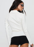 back view of model wearing Princess Polly Bellar Long Sleeve Top Ivory Full Sleeves V-Neck 