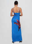 back view of model wearing Princess Polly Bespoke Maxi Dress Blue Square Neck 