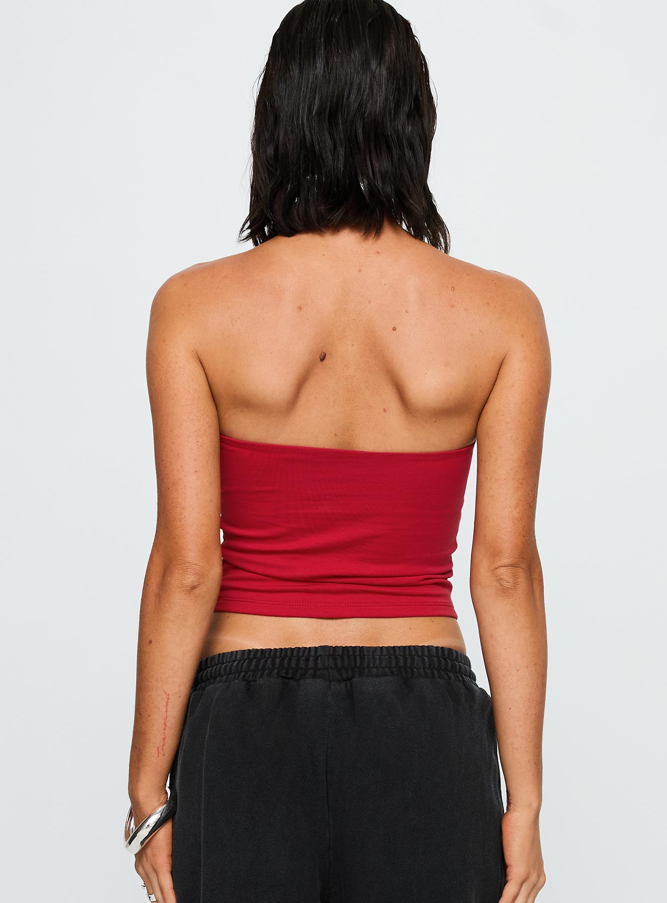 back view of model wearing Princess Polly Stanford Tube Top Red Sleeveless straight 