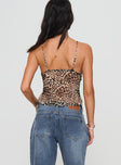 back view of model wearing Princess Polly Fast Times Top Leopard Sleeveless Plunger 