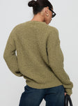 back view of model wearing Princess Polly South End Knit Sweater Khaki 