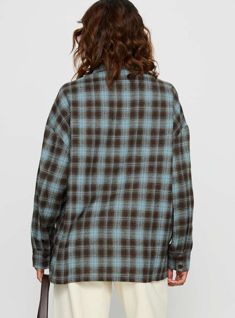 Perlita Long Sleeve Collared Shirt Brown Check