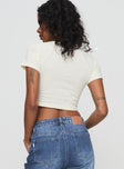 back view of model wearing Princess Polly Champ Motors Baby Tee White Short Sleeves Crew Neck 