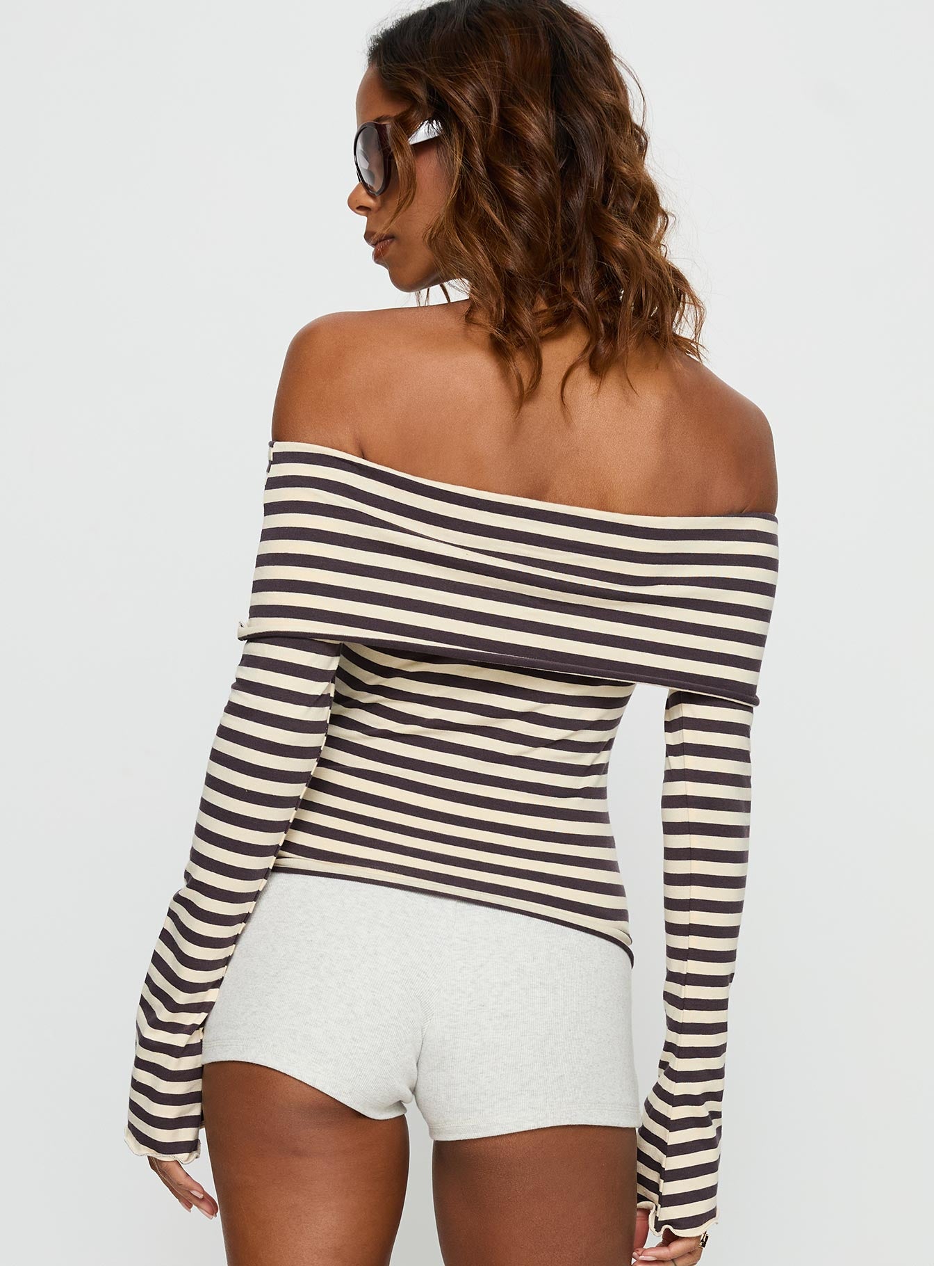 Janicia Off Shoulder Top Charcoal Stripe