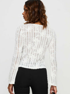 Devanie Sheer Long Sleeve Top White