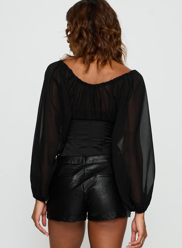 Gypsie Blouson Long Sleeve Corset Top Black