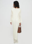 back view of model wearing Princess Polly Westy Knit Maxi Dress Cream Boat Neck 