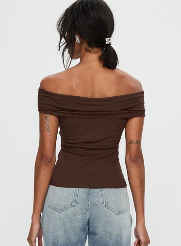 Suspiria Twist Off Shoulder Top Chocolate