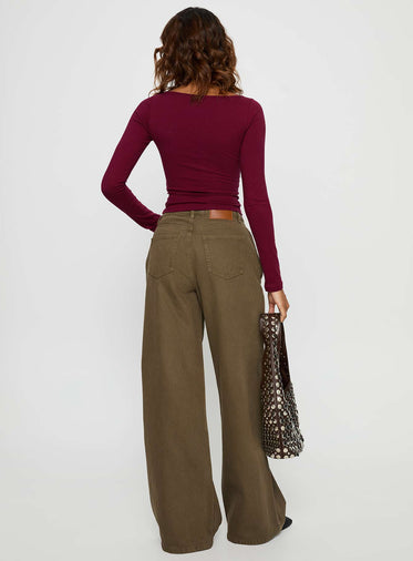 Naylor Mid Rise Wide Leg Jeans Olive