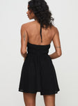 back view of model wearing Princess Polly Roberto Mini Dress Black Plunger 