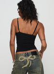 back view of model wearing Princess Polly Eiffel Top Black Sleeveless V-Neck 