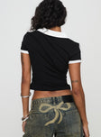 back view of model wearing Princess Polly Kortney Top Black Short Sleeves V-Neck 