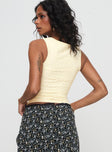 back view of model wearing Princess Polly Martiney Twisted Tank Top Yellow Sleeveless Crew Neck 