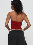 back view of model wearing Princess Polly Mielle Top Burgundy Sleeveless Plunger 