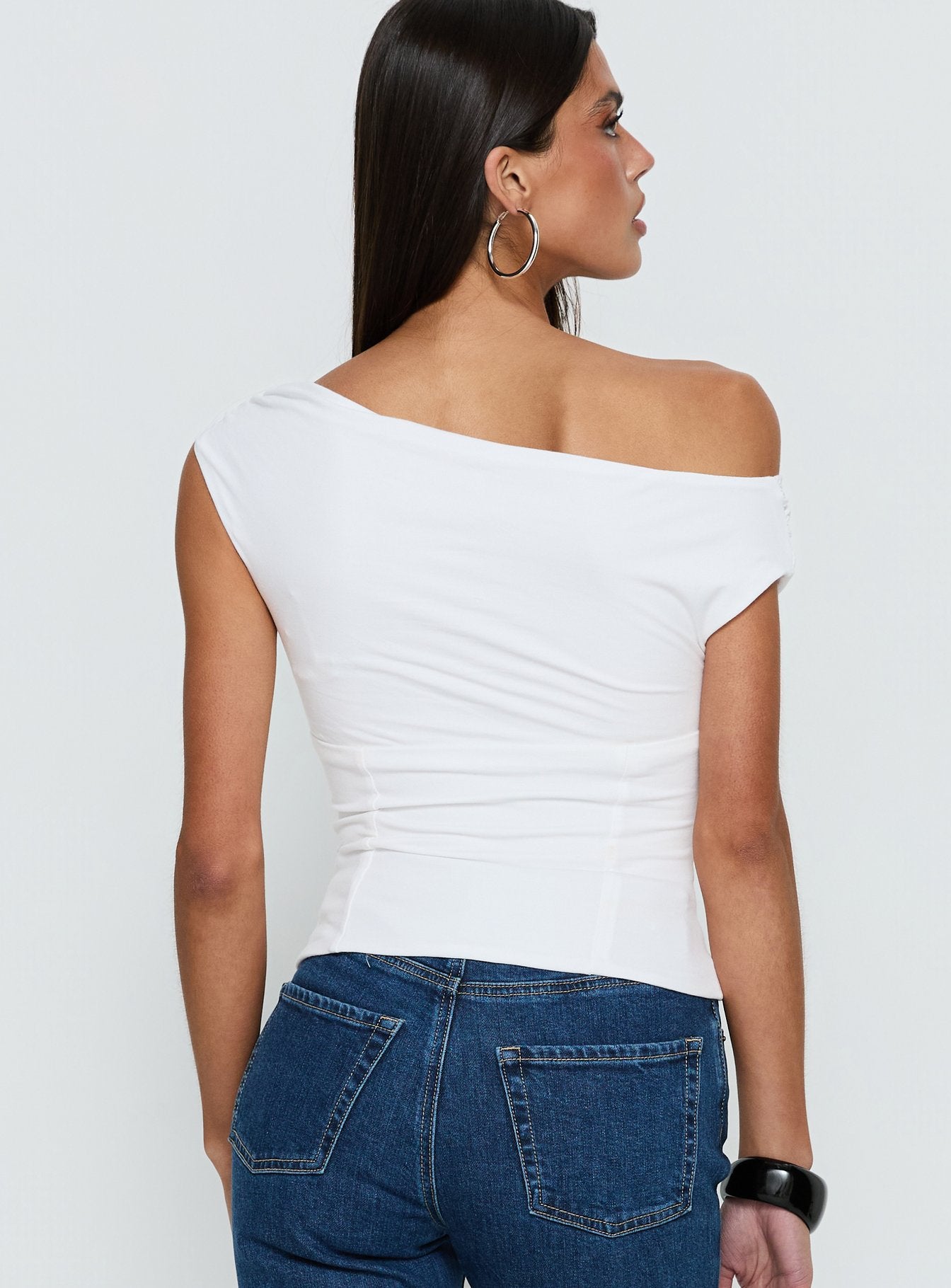 Aidyn Gathered One Shoulder Top White | Princess Polly