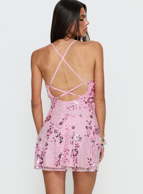 Steffie Beaded Backless Mini Dress Pink | Princess Polly Steffie Beaded Backless Mini Dress Pink | Princess Polly