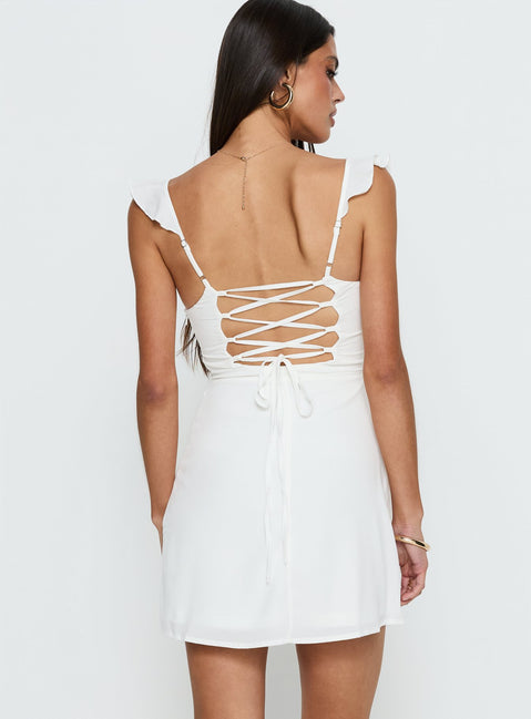 Princess Polly Women's Landon Lace-Up Minidress - White - Mini Dresses Princess Polly Women's Landon Lace-Up Minidress - White - Mini Dresses