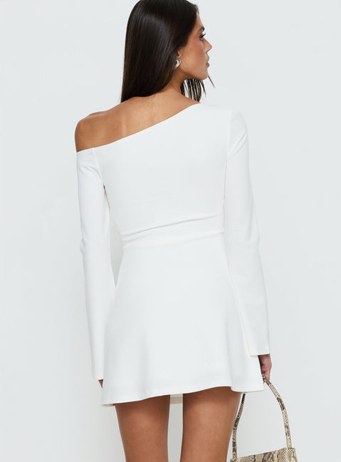 Adrietta Long Sleeve Off Shoulder Mini Dress White