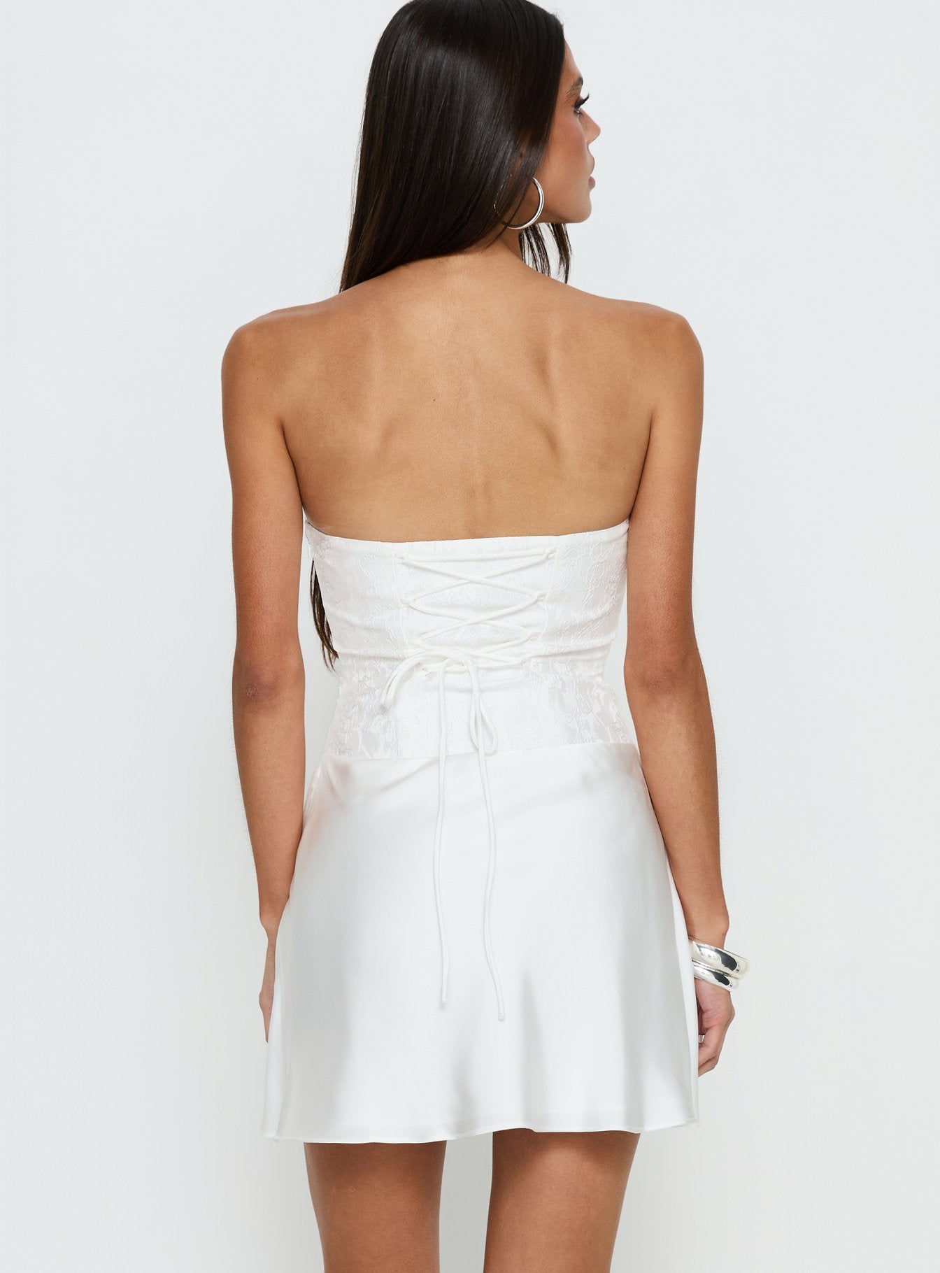 Jenevieve Strapless Drape Mini Dress White | Princess Polly