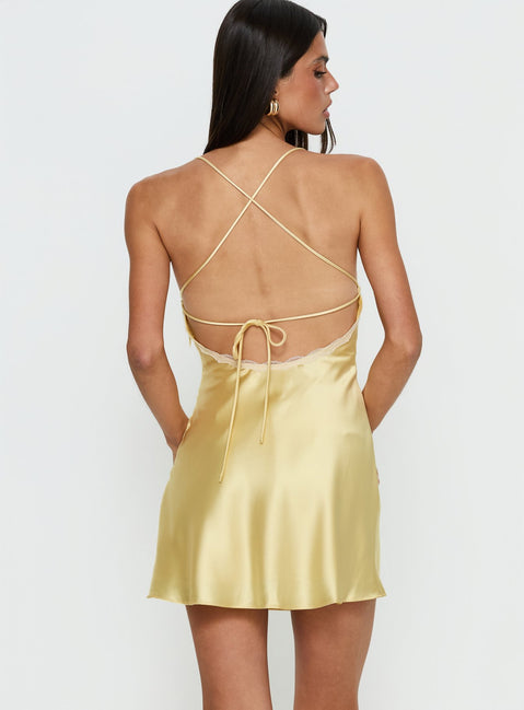 Jasminda Lace Trim Mini Dress Yellow