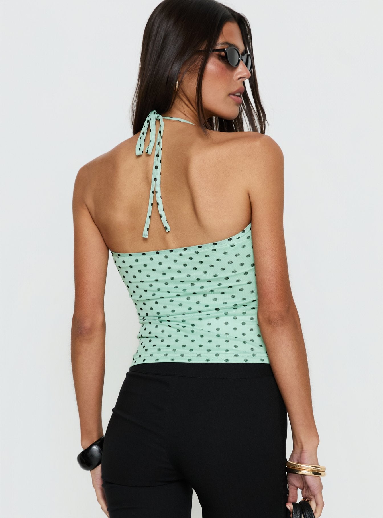 Days Of Summer Ruffle Top Mint Polka