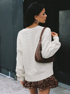 back view of model wearing Princess Polly Aldgate Knit Cardigan Ivory Long 
