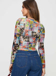 back view of model wearing Princess Polly Kaelen Long Sleeve Top Multi Full Sleeves Crew Neck 