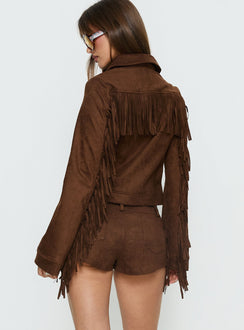 Dakohda Faux Suede Fringe Micro Short Chocolate Brown