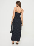 Polka dot maxi dress V neckline, lace detail on bust, invisible zip at side Non-stretch material, fully lined 