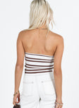 Tube top Ribbed knit material Striped print Knot detail at bust