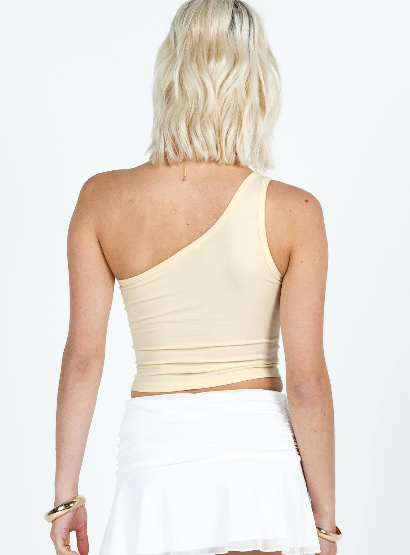 product Princess Polly Sleeveless Square Neck  Happy Hibiscus One Shoulder Top Yellow / Pink