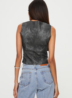 product Princess Polly Sleeveless V-Neck  Zillman Faux Leather Vest Top Charcoal