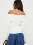 Top Off-the-shoulder style, ribbed-knit material, slim fitting, folded neckline  Good stretch, unlined