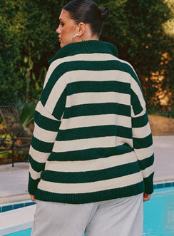 Neena Quarter Zip Sweater Green / Cream Curve Princess Polly  Cropped 