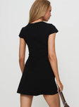 back view of model wearing Princess Polly Ellarah Mini Dress Black Square Neck 