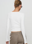 back view of model wearing Princess Polly Daphine Long Sleeve Top White Full Sleeves Scoop Neck 