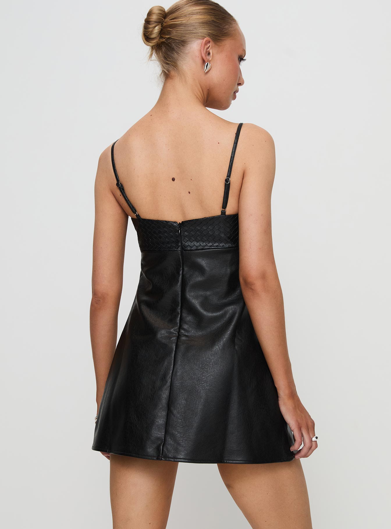 Isak Woven Faux Leather Mini Dress Black | Princess Polly Isak Woven Faux Leather Mini Dress Black | Princess Polly