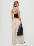 back view of model wearing Princess Polly Beach Comber Linen Pant Beige High Waisted Pants 