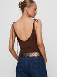 back view of model wearing Princess Polly Prichard Bodysuit Brown Sleeveless 