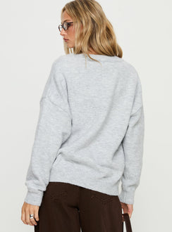 back view of model wearing Princess Polly Stay The Night V Neck Knit Sweater Grey Marle regular 