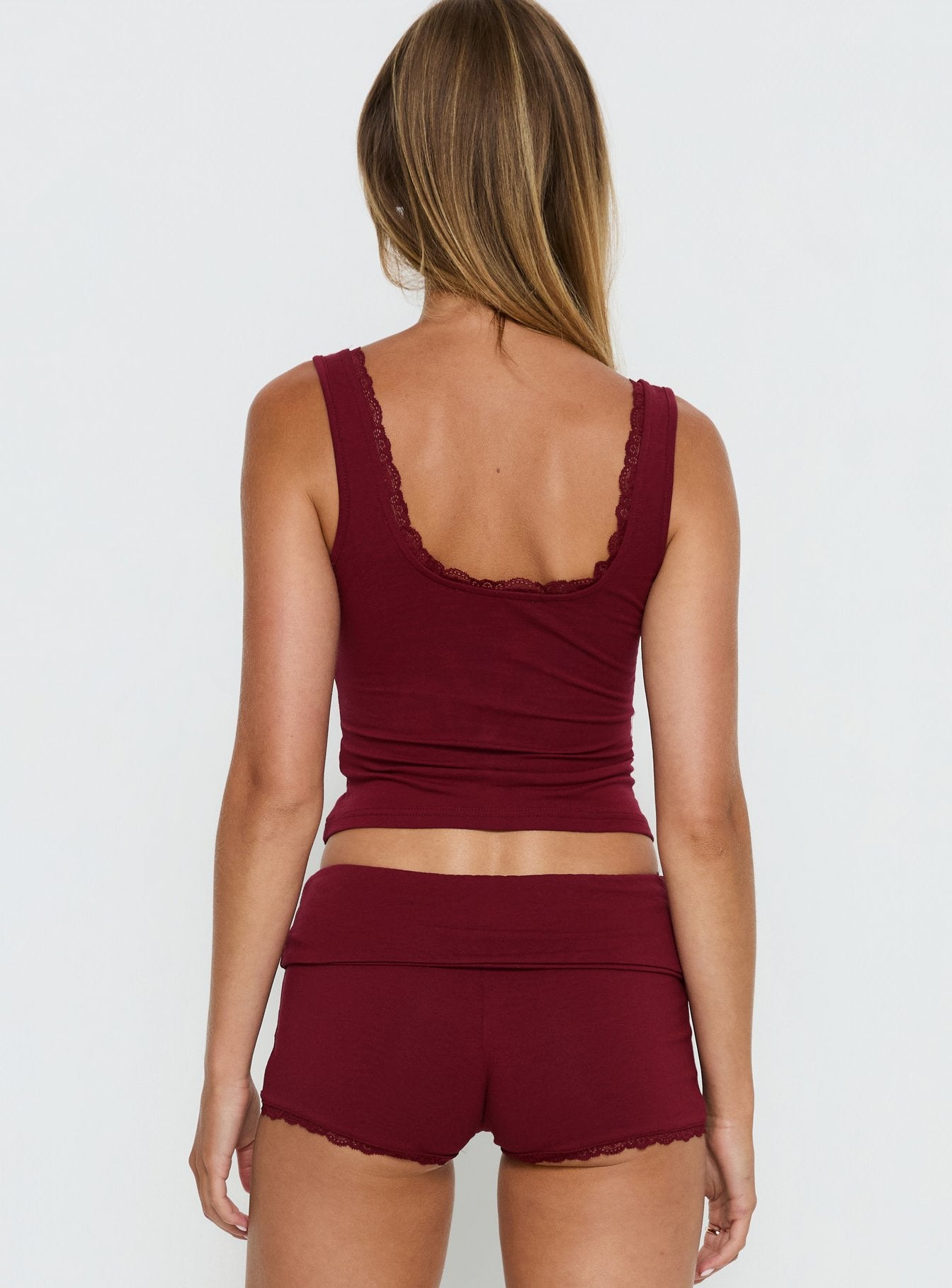 Serae Lace Trim Tank Top Cherry