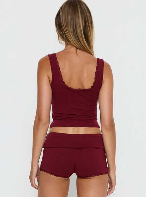 Serae Lace Trim Tank Top Cherry